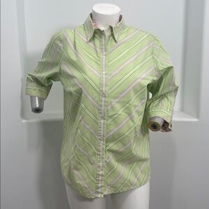 ALIA Button Up Green Striped Shirt Top Size 18